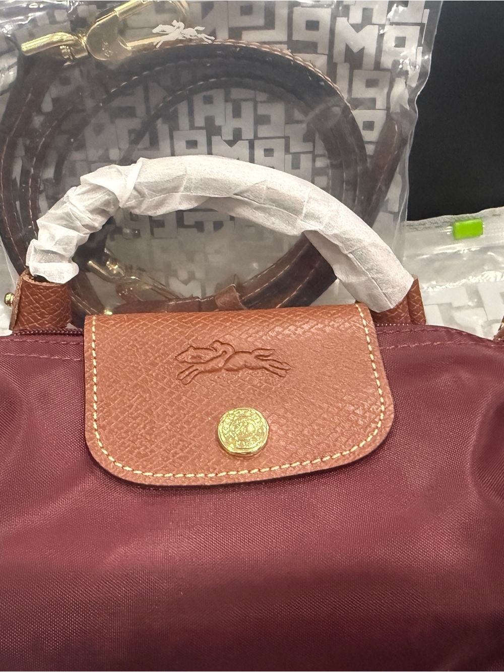 Longchamp Burgundy Crossbody Bag with Brown Trim